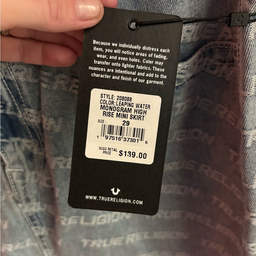 True Religion Monogram High Rise Denim Mini Skirt Leaping Water Y2K - Picture 8 of 11
